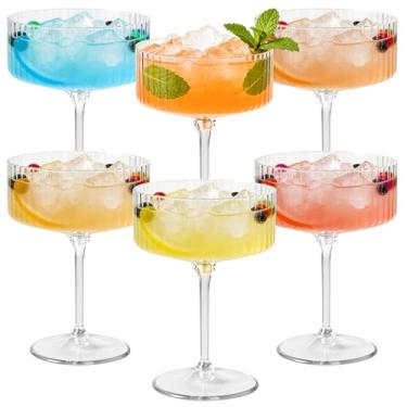 Imagem de ZOMUIA Copos de cupê canelados, 6 peças, copos de plástico champanhe de 293 ml, copos de coquetel de acrílico destacáveis, copos de martini de plástico para bar, vinho, sobremesa, copos de coquetel