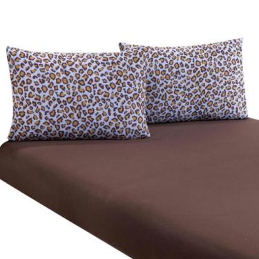 Imagem de Jogo de Lençol Casal Malha 100% Algodão 03 Peças Com Elástico Onça - M