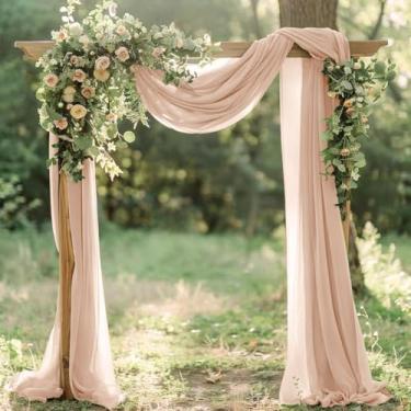 Imagem de Santaben Nude Sheer Elegante Arco Drapeado Tecido Exterior 1 Painel 73.7 cm x 20Ft Sheer Chiffon Cortina Cortinas para Cerimônia de Casamento Festa de Aniversário Jardim Brunch