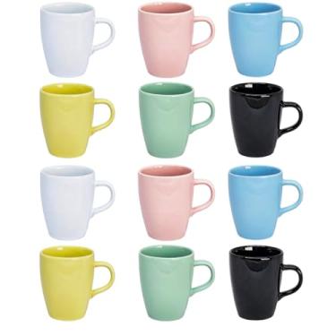 Imagem de Kit de 12 Canecas de Porcelana Premium – 230ml Resistentes Elegantes, Ideal para Café, Chá, Chocolate e Casa (Colorida)