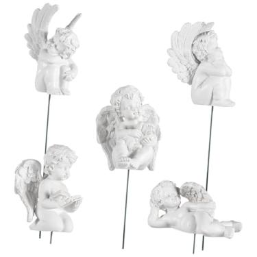 Imagem de HANABASS Ornamentos de asas de anjo para decoração de querubim dourado para enfeites externos de jardim de resina