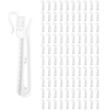 Imagem de 100 ganchos de plástico para cortina, clipes de gancho de cortina plissados ajustáveis, ganchos de cortina plissados para cortinas de janela, cortinas de porta, cortina de chuveiro, 85 mm