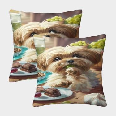 Imagem de Yorkshire Terrier Cushion Cover Set of 2 Decorative Machine Washable Pillowcases Square Pillow Cases with Invisible Zipper Cushion Covers for Living Room Sofa Couch Bed Throw Pillow Case 45x45cm