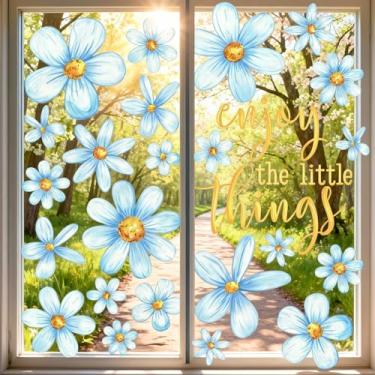 Imagem de Adesivos florais para janela de margarida primavera verão adesivos de vidro de flor dupla face para casa, escritório, escola, sala de aula, festa, loja, decoração, 6 folhas