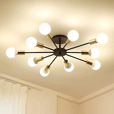 Imagem de Lustre de teto Sputnik moderno de meados do século com 6 lâmpadas, na cor preta, estilo industrial vintage, para quarto, sala de estar, ilha de cozinha, soquete E27 (10 lâmpadas)
