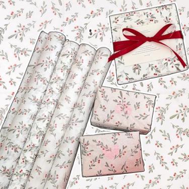 Imagem de 10 folhas de papel de azevinho para sacos de presente, papel impresso de baga de azevinho para embrulho de presente, tecido decorativo de Natal para aniversário, casamento, férias, artesanato DIY (50