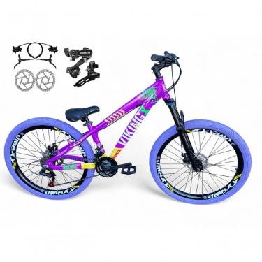 Imagem de Bicicleta Aro 26 Vikingx Tuff X25 Freeride Câmbios Shimano 21v Freio A Disco Aros Vmaxx Pneu Flame - Roxo-amarelo