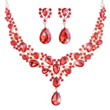 Imagem de Hicarer Conjunto de joias de cristal em forma de gota de noiva para mulheres, colar e brincos de casamento, one size, Metal, Sem Pedra Preciosa