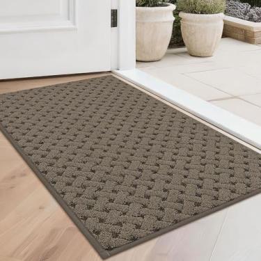 Imagem de BEQHAUSE Tapete de porta antisujeira antiderrapante tapetes de entrada resistentes a manchas capachos absorventes para cães com aparência de tecido lavável capacho de boas-vindas para porta da frente