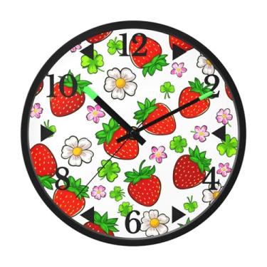 Imagem de STAYTOP Delicious Strawberries Relógio de parede LED para quarto com brilho noturno, relógios de parede silenciosos de 30 cm para decoração de sala de estar, controle de som, relógio de parede moderno