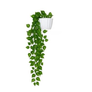 Imagem de Kit Vaso Decorativo com Plantas Artificiais Penduradas Verde para Parede Varanda e Sala(BRANCO)