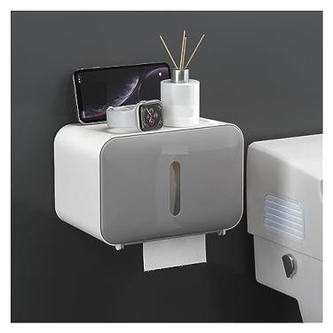 Imagem de Caixa de suporte de papel higiênico moderna sem perfuração, caixa de armazenamento de lenços montada na parede com prateleira e gaveta para banheiro, quarto, mesa de cozinha (cinza)