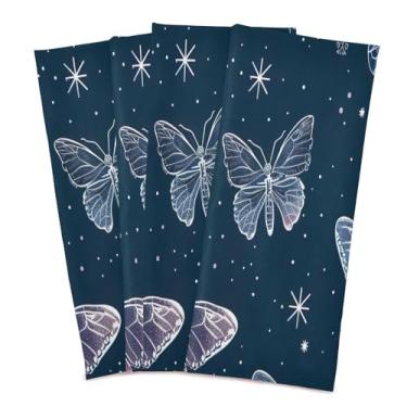Imagem de Wassud Toalhas de cozinha borboletas e estrelas toalhas de prato de cozinha pacote com 4 panos de prato macios com laço para pendurar toalha de mão de secagem rápida super absorvente toalhas de chá de