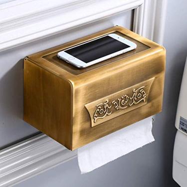 Imagem de Caixa de lenços de papel à prova d'água porta-lenços de papel higiênico de latão antigo rack de papel higiênico capa fechada à prova d'água acessórios de banheiro suporte de rolo de parede