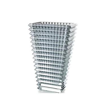 Imagem de Vaso de vidro de cristal brilhante de luxo de estilo nórdico moderno, decoração de hotel transparente, vaso de flores para arranjos de flores peças centrais (cinza, 23 cm)