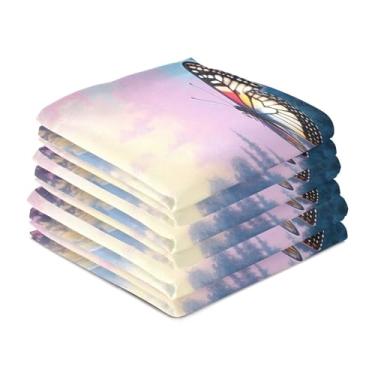 Imagem de Wassud Toalhas de cozinha borboletas no campo de flores toalhas de prato de cozinha pacote com 6 panos de prato macios com laço para pendurar toalha de mão super absorvente de secagem rápida toalhas