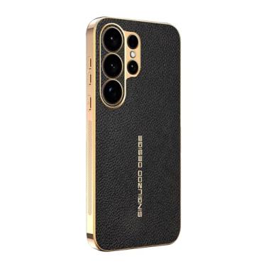 Imagem de LYJSMGZ Capa à prova de choque para Samsung Galaxy S26 Ultra/S26 Plus/S26, capa galvanizada antiderrapante leve e fina anti-impressão digital, capa de couro flexível, preta, S26