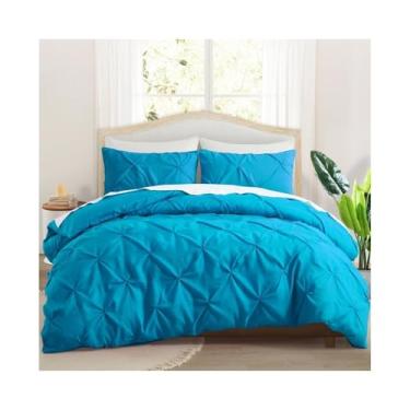 Imagem de Conjunto de 2/3 peças de capa de edredom plissado de microfibra Pintuck, capa de colcha com fronha (azul, solteiro dos EUA (173 x 229 cm))