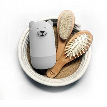 Imagem de Conjunto de pente de escova de cabelo de bebê e cortador de unhas com cesta de tecido para recém-nascidos e crianças, kit de cuidados para bebês para presentes de chá de bebê (branco)