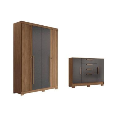 Imagem de Guarda Roupa +cômoda 2 Peças Qc331 Jatobá/grafite - Santos Andirá