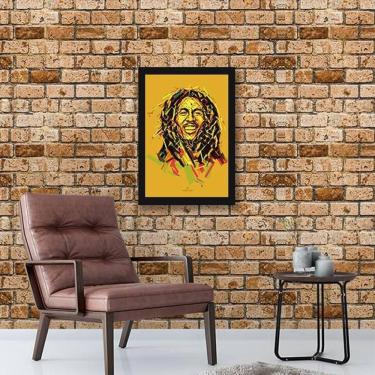 Imagem de Quadro Decorativo Bob Marley Amarelo 34X23Cm Moldura Branca