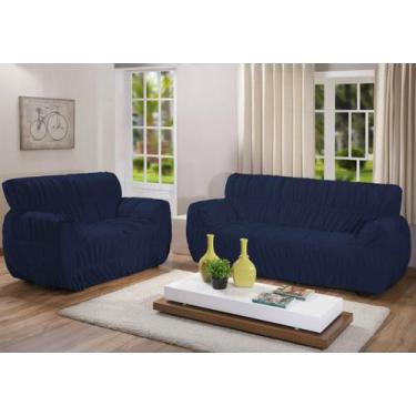 Imagem de Kit Capa Sofá 21 Elastico Super King Azul Marinho  Arte e Cazza