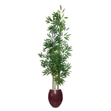 Imagem de Planta Artificial Bambu da Sorte 1,55m com Vaso Decorativo | Decoração Moderna para Sala Escritório Loja(Vermelho)