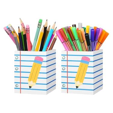 Imagem de Whaline 2 peças de porta-canetas de madeira de volta às aulas, copos para lápis, cadernos, recipientes de armazenamento, artigos de papelaria, pincéis de maquiagem, organizador para casa, escritório