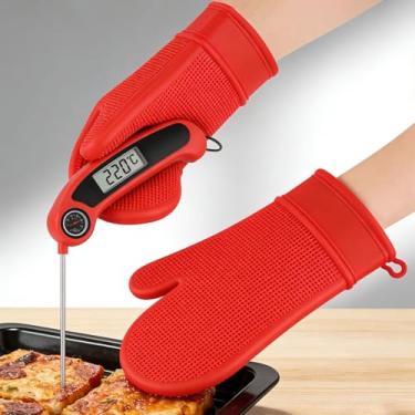 Imagem de Luvas de forno de silicone resistentes ao calor - luvas de alta temperatura, luvas de forno isoladas para cozinhar, grelhar e assar (vermelho)
