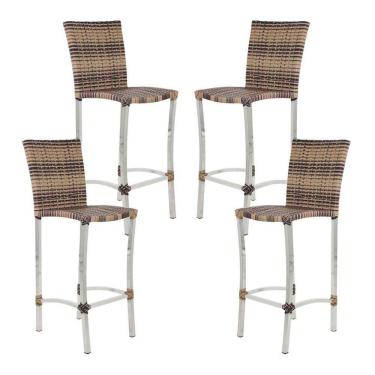 Imagem de 4 Banquetas Alta Cannes Em Alumínio Para Cozinha Bar Edícula Capuccino