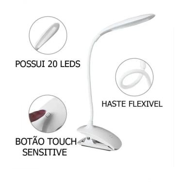 Imagem de Luminária Mesa Led Grampo Garra Presilha Pregador Branco Garra