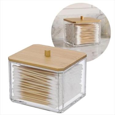 Imagem de Pote Organizador Acrilico Tampa Bambu Para Algodao Banheiro - AMIGOLD