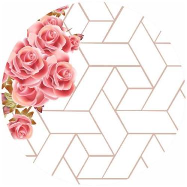 Imagem de Painel De Lona Redondo Formas e Flores Fundo Branco - Fabrika de Festa