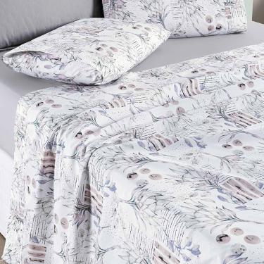 Imagem de Jogo Cama Lençol Maris Casal Padrão Percalle 200 Fios Estampado 4 Peças Protea Cinza