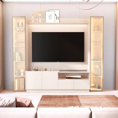 Imagem de Rack com Painel para Tv 75 Polegadas 100% Mdf com Led e 2 Torres Reflecta Vitoria Regia Off White
