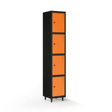 Imagem de Armário Locker Guarda-volume de Aço 4 Portas com Fecho para Cadeado Vestiário Academia Laranja/Preto
