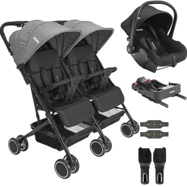 Imagem de Carrinho Kiddo Gemeos Bebe Conforto Colinho Base ISOFIX Mascote Grafite