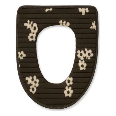 Imagem de Capa de Assento de Vaso Sanitário Floral Marrom Claro Fácil de Limpar 