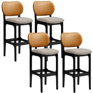 Imagem de Kit 4 Banquetas Alta Bar Cozinha Jantar Betta L02 Preto material sinté