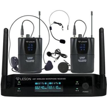 Imagem de Sistema De Microfone Duplo Sem Fio Com Headset Leson Ls962 P