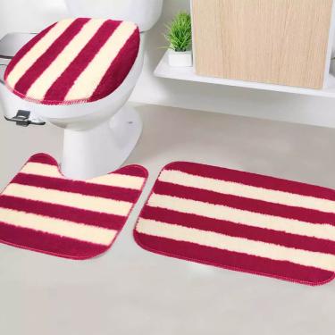 Imagem de Jogo de Tapetes para Banheiro Tapetes Junior Tecil Pop Topázio Vermelho Antiderrapante 3 Peças
