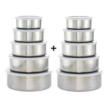 Imagem de Jogo Conjunto Kit De Tigela Aço Inox 10 Peças Potes C/ Tampa - CLINK, 