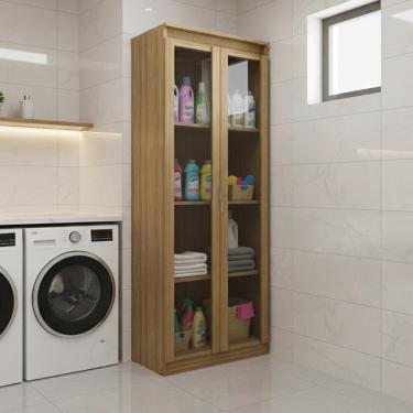 Imagem de Armário Multiuso Lavanderia 2 Portas Com Vidro 60cm Multimóveis Cr30051 Amêndoa