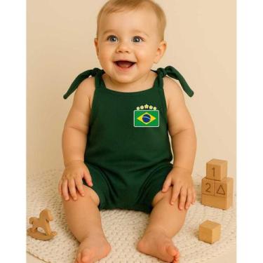 Imagem de Jardineira Bebê Brasil Alça de Amarrar  Body Romper Temático Mesversár