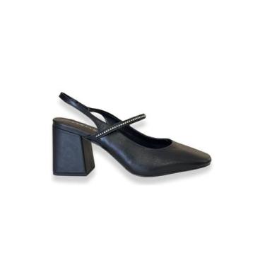 Imagem de Slingback Salto Bloco Preto Tira De Strass Lia Line, 38