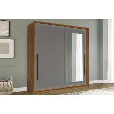 Imagem de Guarda Roupa 2 Portas de Correr (1 c/ espelho) e 2 Gavetas Valência Freijo/Cinza - Poli...