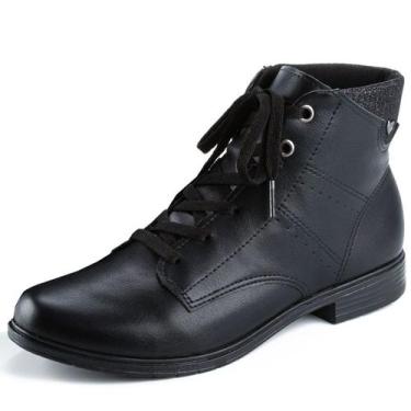 Imagem de Bota Coturno Feminino Cadarço Brilho Cano Baixo Mississipi, Preto, 36