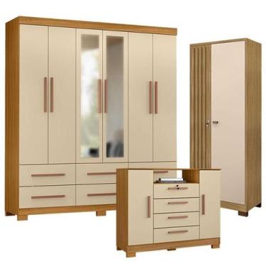 Imagem de Guarda Roupa Casal New Kansas com Espelho com Cômoda Madri e Armário M