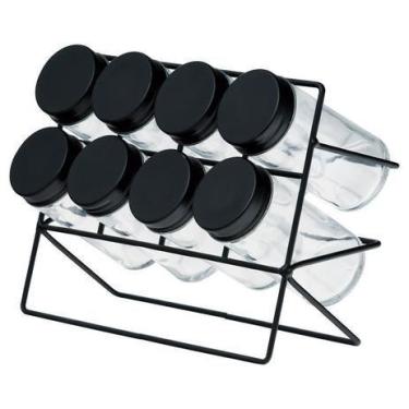Imagem de Porta temperos condimento vidro tampa suporte metal 8 potes - lyor