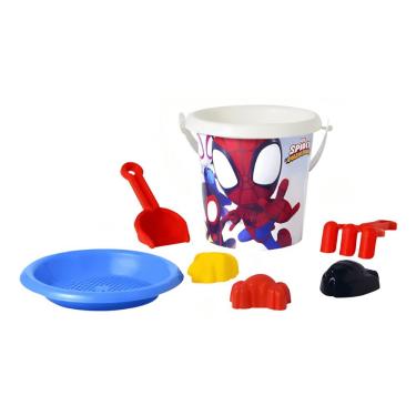 Imagem de Kit de Praia Spidey com 7 Peças Baldinho Pá Rastelo Peneira e Forminhas de Areia Rosita